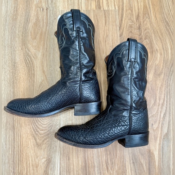 Vintage Tony Lama Black Boots Bullhide Size 8D EUC - Picture 3 of 6